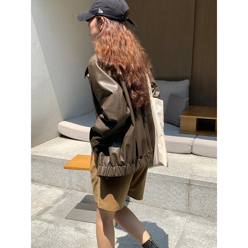 

Корейская кожаная куртка с отложным воротником Yifu, Осень-зима 2021, новая модная мотоциклетная куртка из искусственной кожи, трендовый Топ, ...