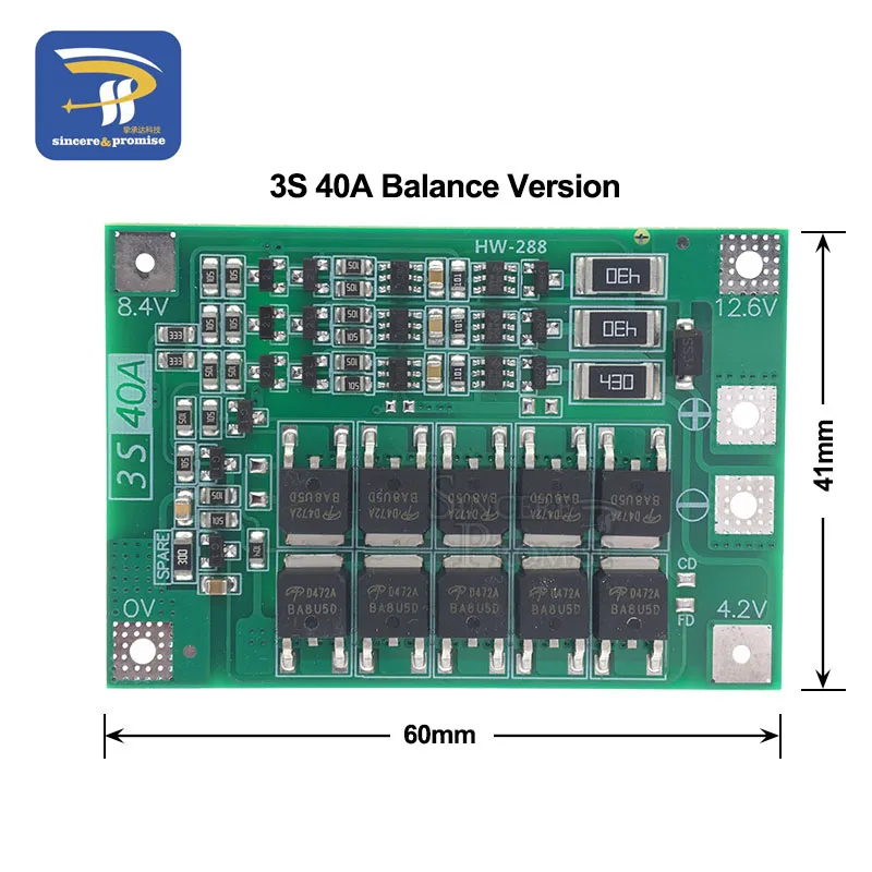 40A Balance 3S 40A 60A литий-ионная литиевая батарея 18650 зарядное устройство PCB плата защиты BMS с балансом для электродвигателя 11,1 В 12,6 в Lipo ячейка - Цвет: 40A Balance