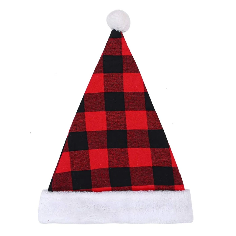 Шляпы Санта Клауса рождественские украшения плюшевые черно красные клетчатые