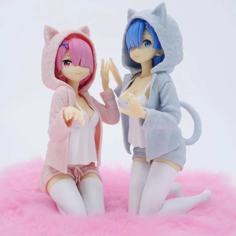 Re Zero Rem Emilia фигурку 2 шт./компл. Rem кошачьими ушками Косплэй ПВХ фигурка Re: Zero Коллекционная модель игрушки Рождество