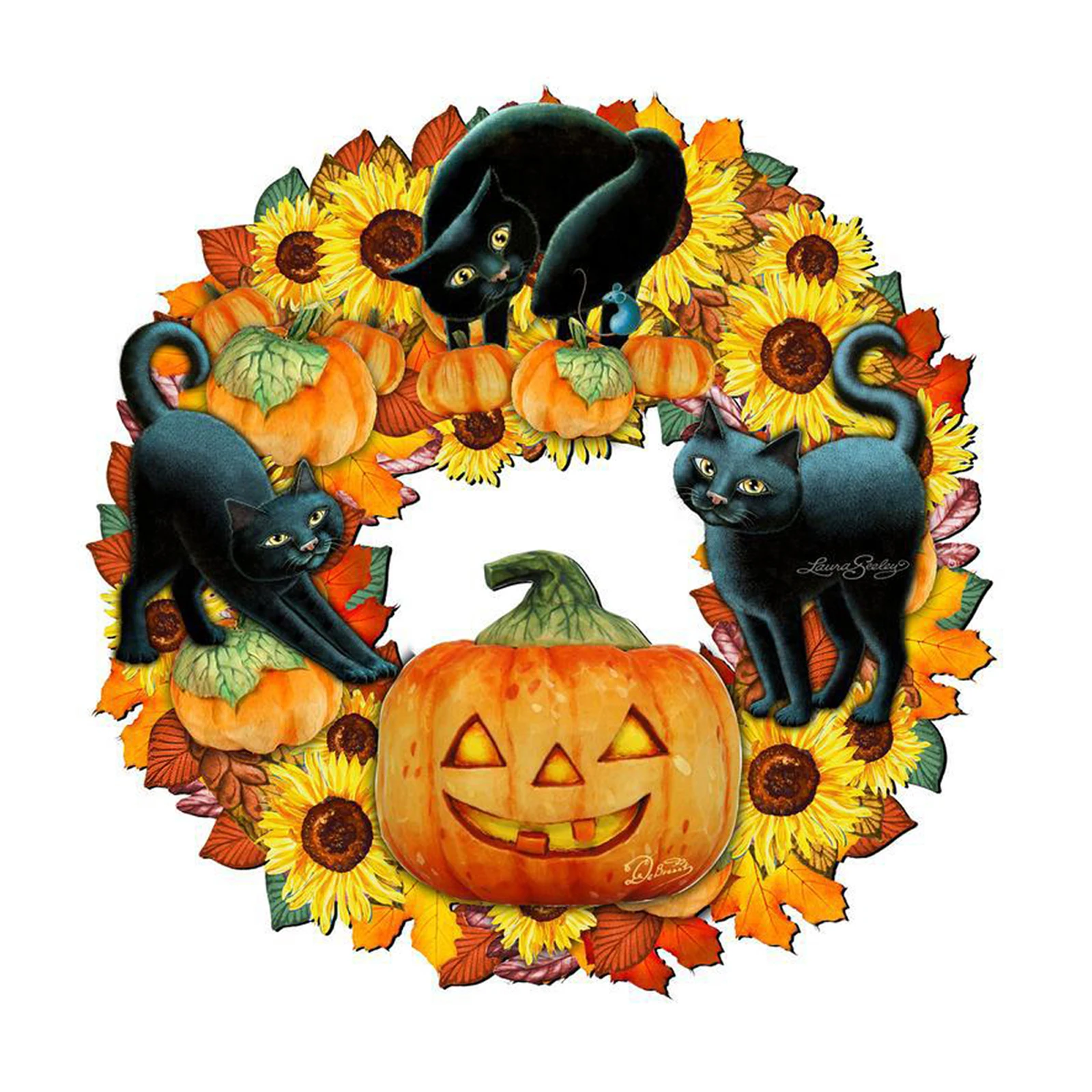 

Decorative Pendant, Sunflower Pumpkin Cat Print Doorplate Hanging Ornament for Wall Door Window