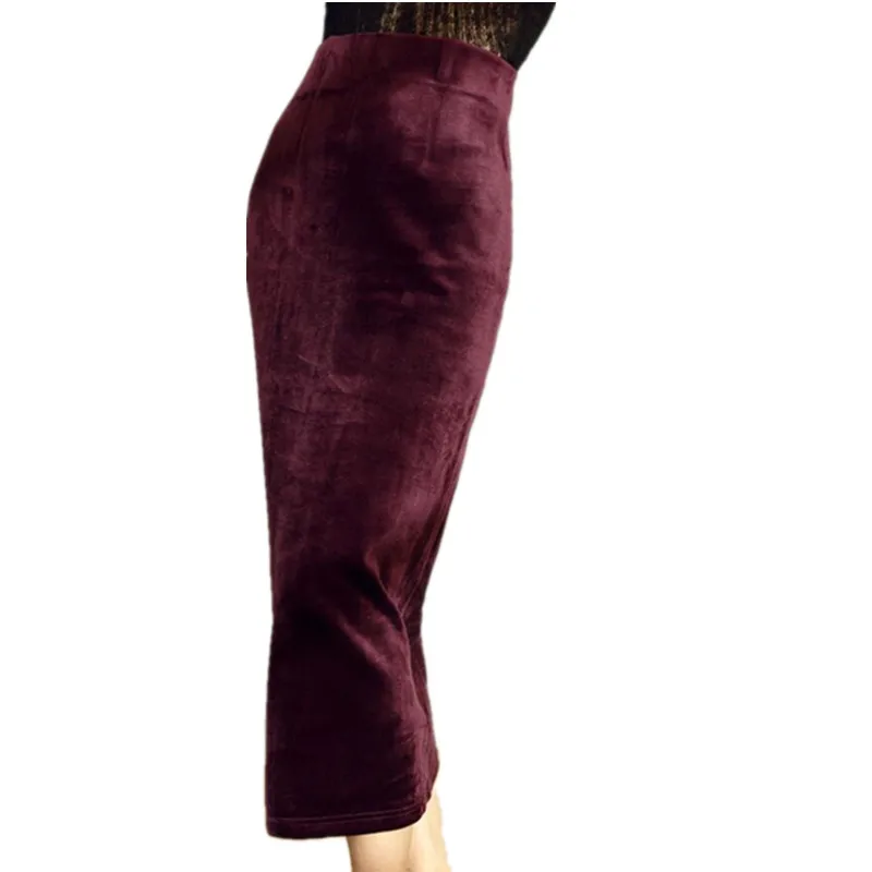 Женская бархатная юбка карандаш с высокой талией размера плюс 5XL на осень и зиму