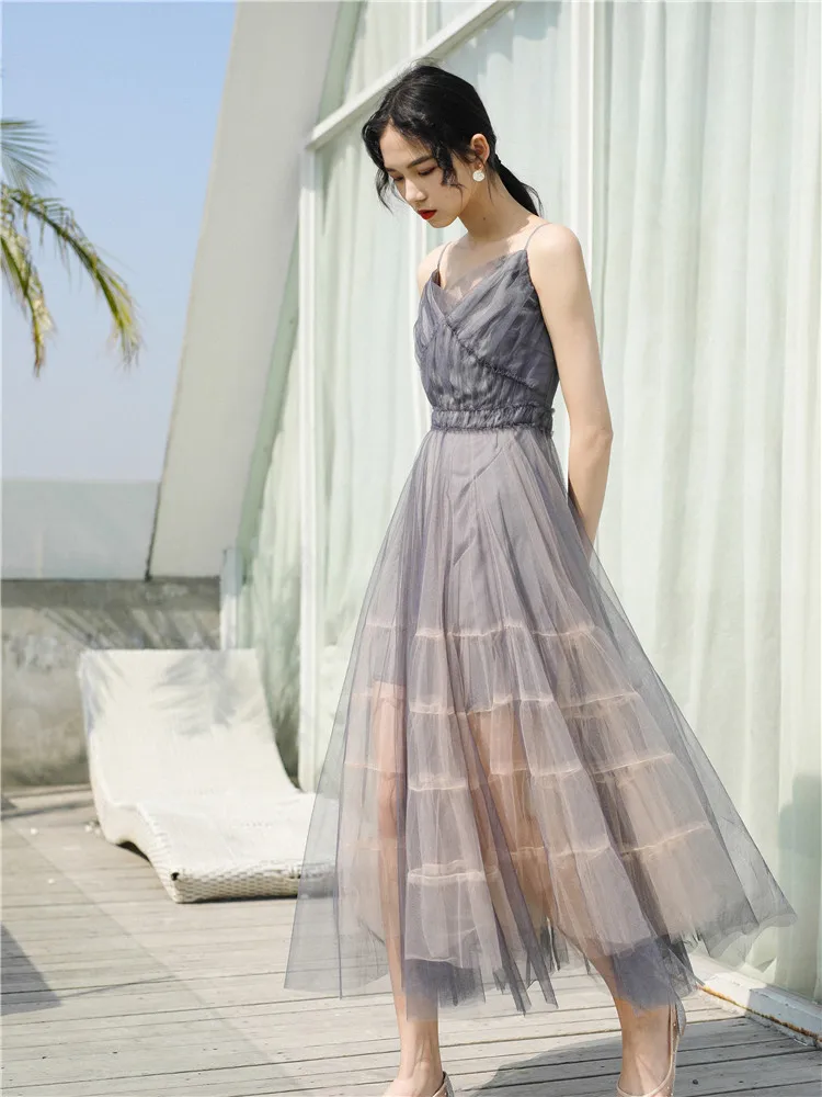 Женское вечернее платье средней длины в стиле ретро Сетчатое кружевное серое на