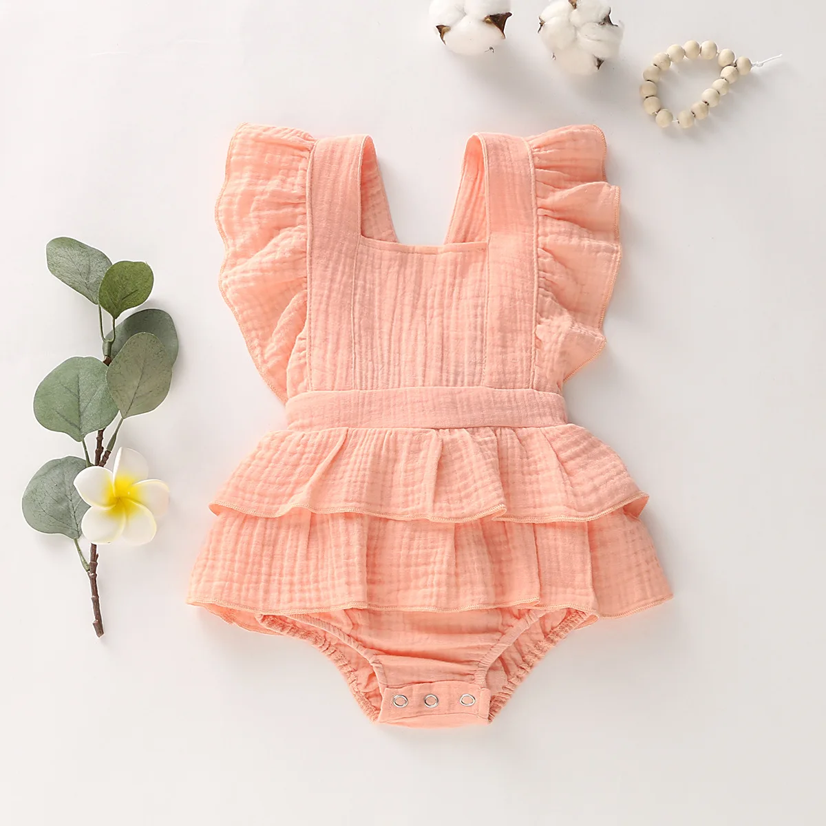 

Strap Dress 2021 Newest Fly Seleeve Square Collar Cotton Linen Summer Dress for Girl Baby Casual Jumpsuit 12M Chilren's Dresses