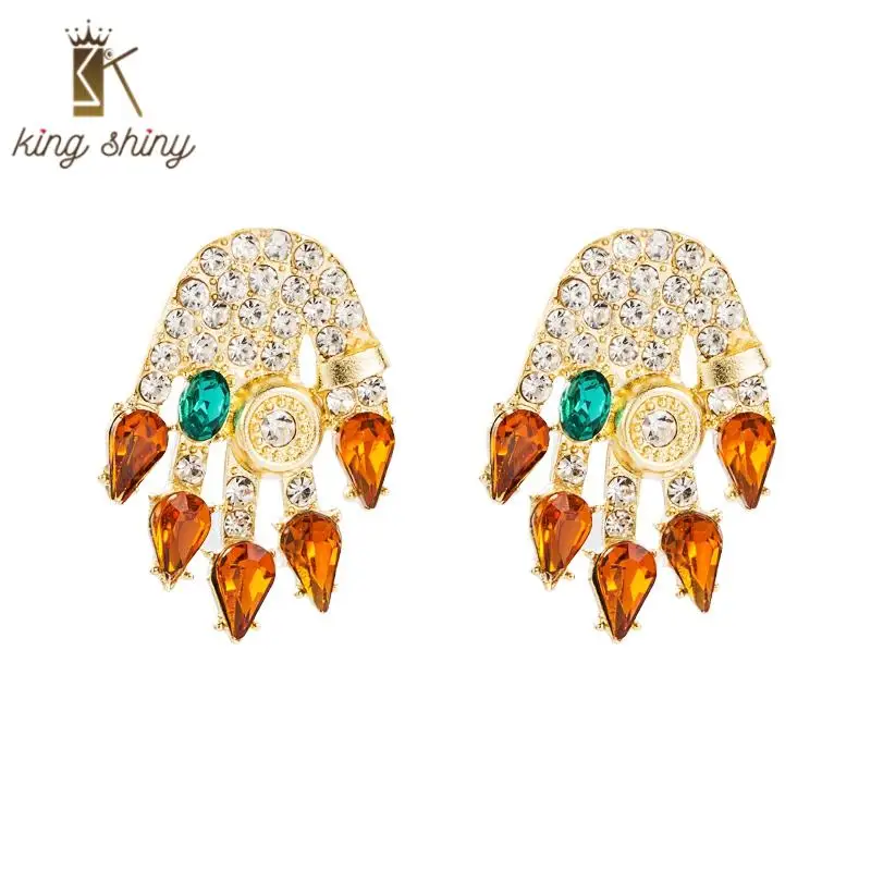 

Exaggerated Color Crystal Palm Stud Earring for Woman Elegant Shiny Rhinestone Statement Earrings Girl Party Ear Jewelry Brincos