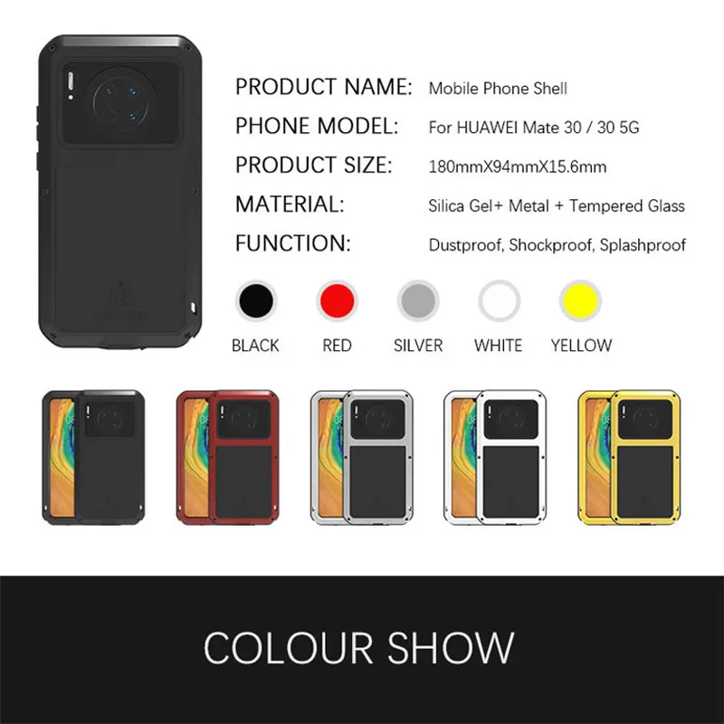 

LOVE MEI Aluminum Metal Case For Huawei Mate 30 Pro Cover Armor Shockproof Waterproof Hard Armor Case For Huawei Mate 30 Pro
