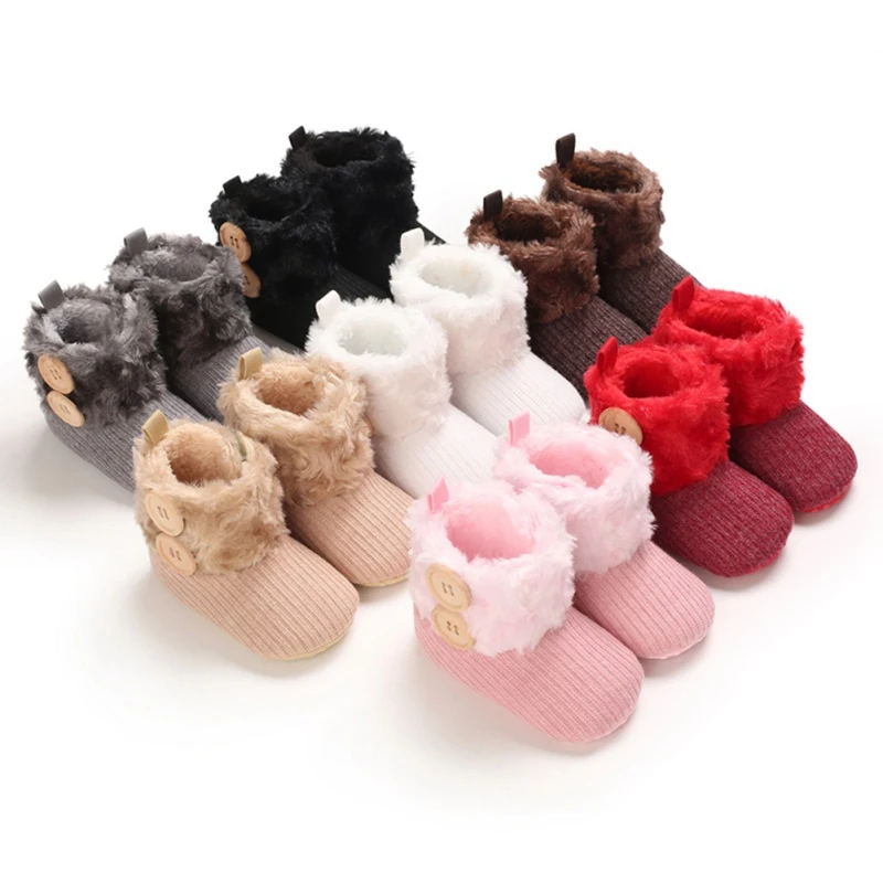 

Bobora Baby Girl Boy Cotton Knitting Boots Buckle Casual Shoes First Walker Newborn Cute Non-slip Soft Sole Shoe 0-18M