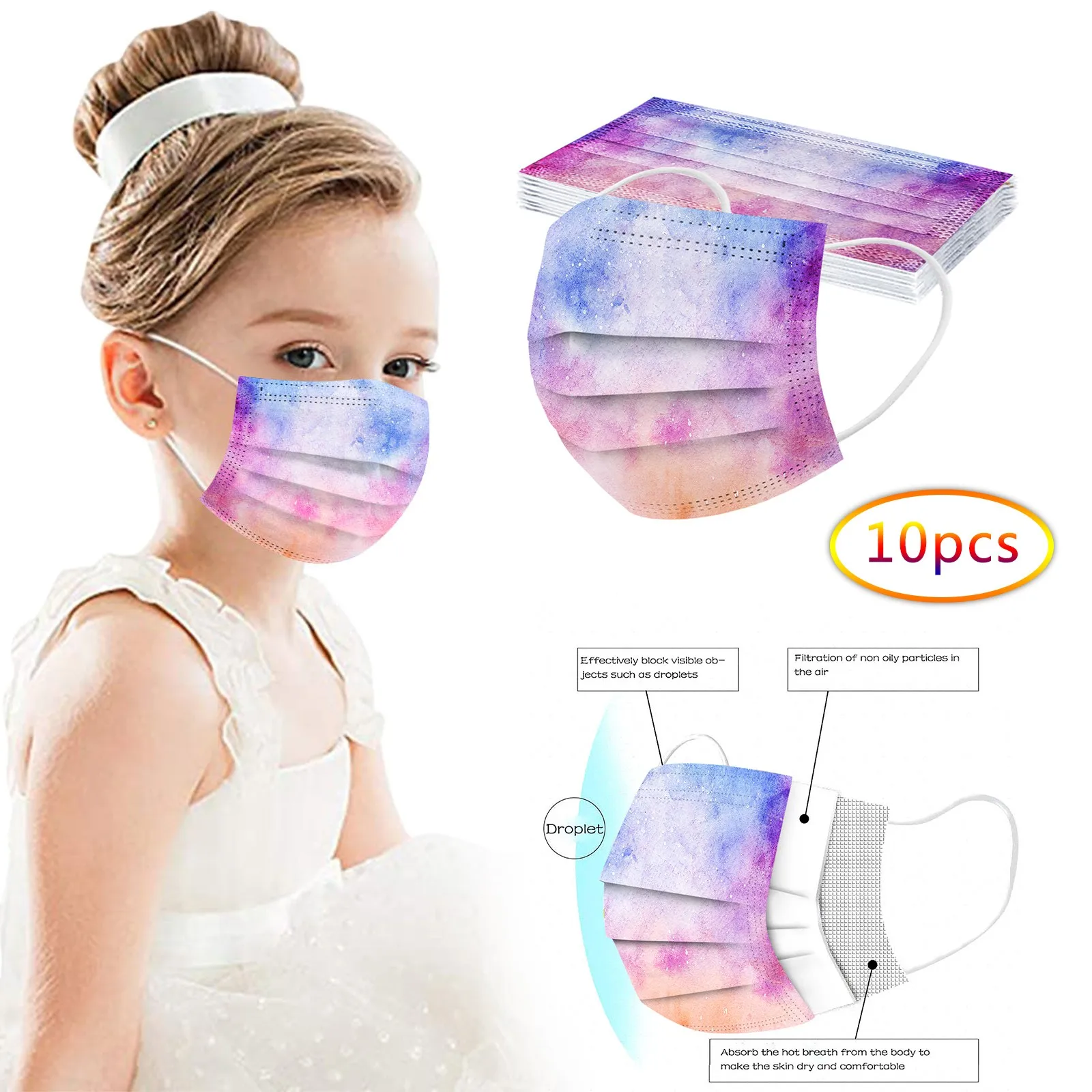 

10 шт., детская 3-слойная маска с принтом звезд