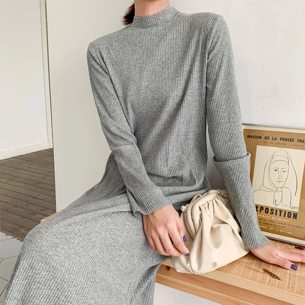 2019 женский длинный зимний свитер вязаный с воротником-стойкой пуловер осенний