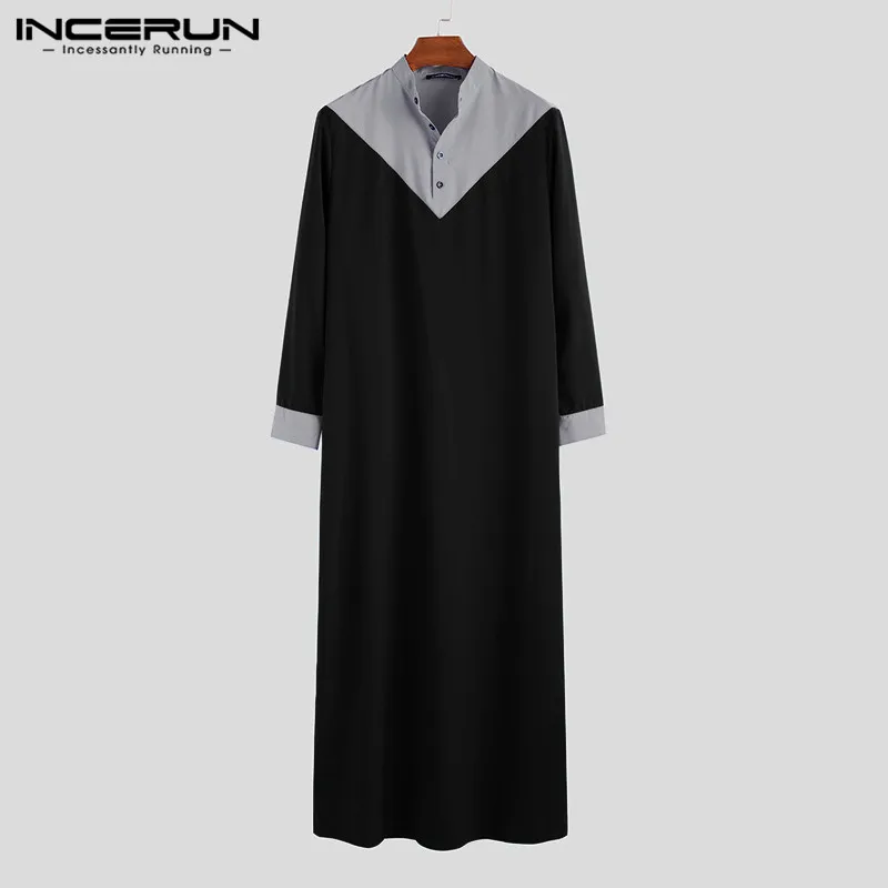 Black INCERUN, модный мусульманский кафтан, мужские Лоскутные Топы с длинными рукавами, платье, повседневное Ретро тренд, Джокер, уличная одежда, мужская одежда - Цвет: Black
