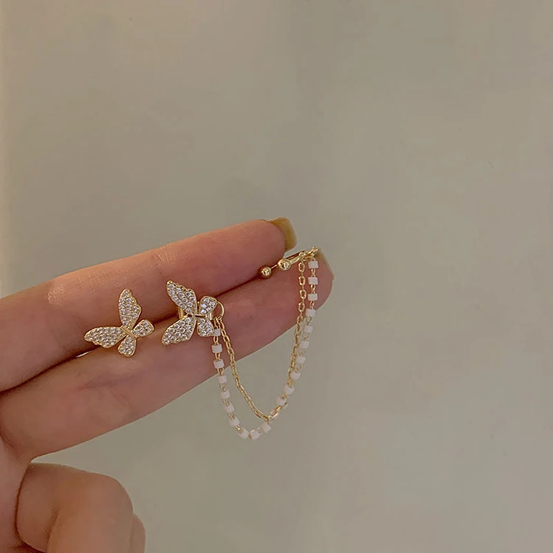 

Korean Metal Rhinestone Butterfly Stud Earrings 2021 Trend Women's Elegant Wedding Ear Piercing Jewelry Party Accessories Gifts
