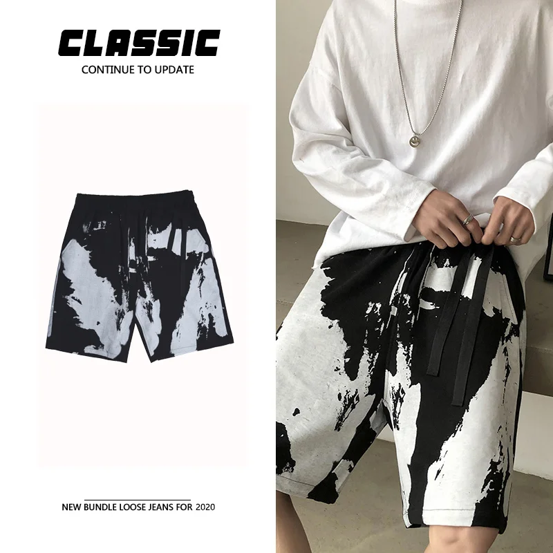

Summer Casual Shorts Men's Fashion Retro Printed Beach Shorts Men Streetwear Loose Hip-hop Tie-dye Shorts Mens Clothing M-2XL