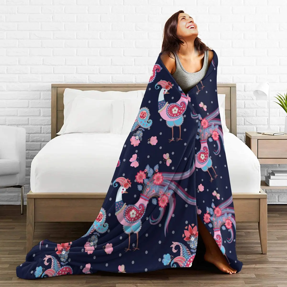 

Soft Warm Flannel Blanket Fairy Birds With Wings Paisley Tail Garden Flowers Travel Portable Winter Throw Thin Bed Sofa Blanket