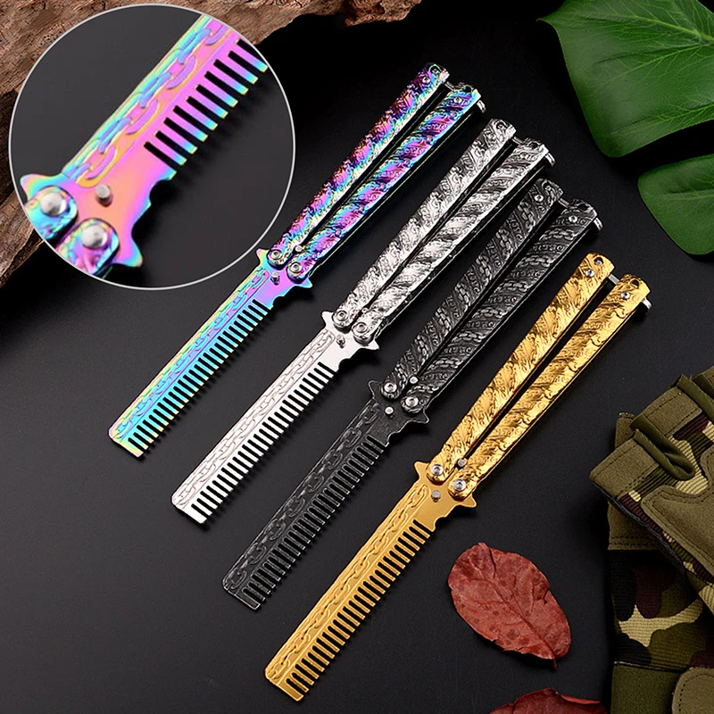 

Foldable Practice Training Butterfly Knife Comb Beard Moustache Brush Salon Tool