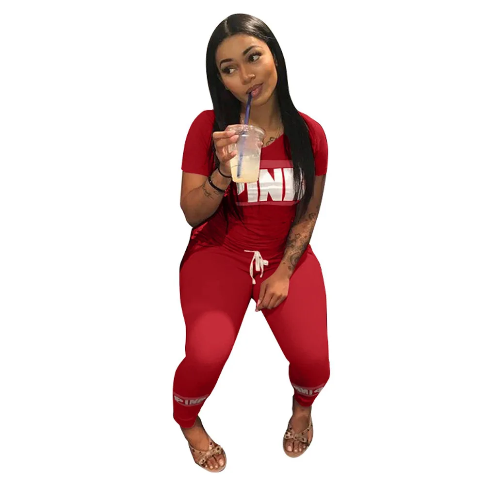 Розовый спортивный костюм с буквенным принтом женский весенний комплект из двух