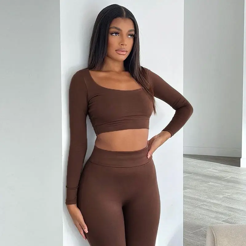 Женская футболка с длинным рукавом и О-образным вырезом + леггинсы для бега