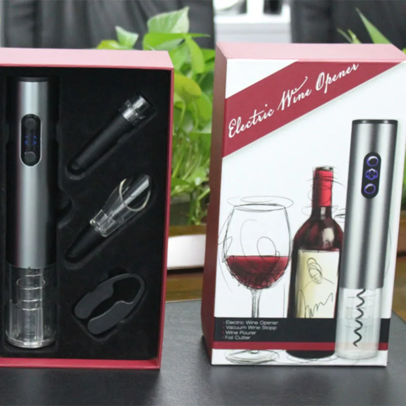 

Electric Bottle Opener Set Home Wine Bottle Opener Four Set Wine Opener(Battery Models)-Silver Grey