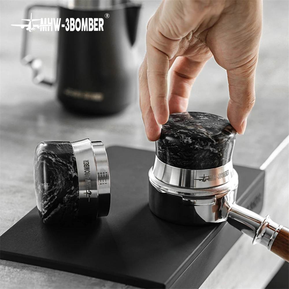 58.35mm Adjustable Coffee Tamper Distributor Graphite Stone Thread/Fan Base Espresso Powder Hammer Coffee Accessories