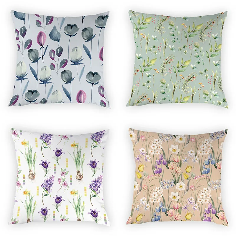 

Leaves Fresh Flowers Cushion Cover Plants Printing Pillow Cases Sofa Bedroom Decorative Sofa Covers Peach Skin Home Decor