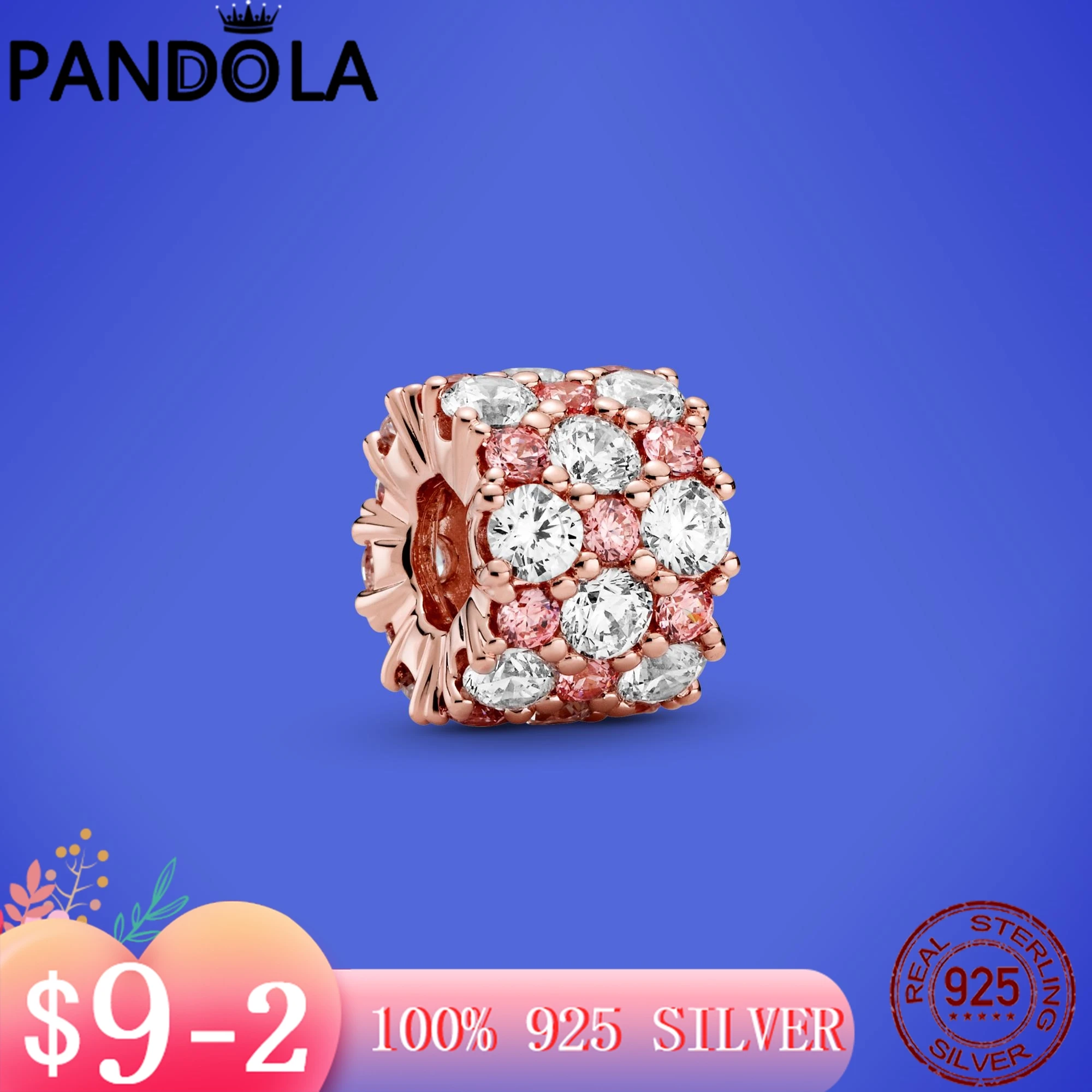 

Luxury 925 Sterling Silver & Rose Gold Color Pink & Clear Sparkle Charms Beads Fit Original Pandora Bracelet Bangle Jewelry Gift