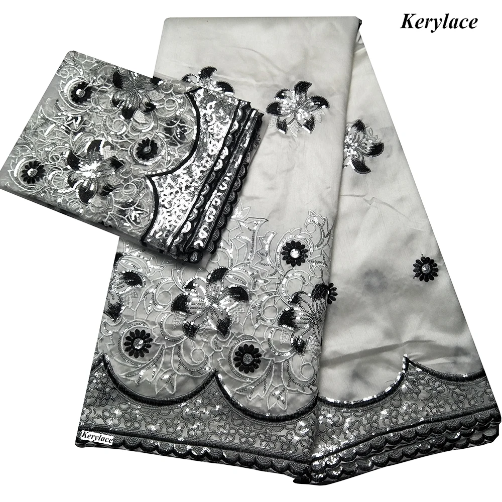 Высококачественная Белая и черная кружевная ткань George Африканский шелк сырец с