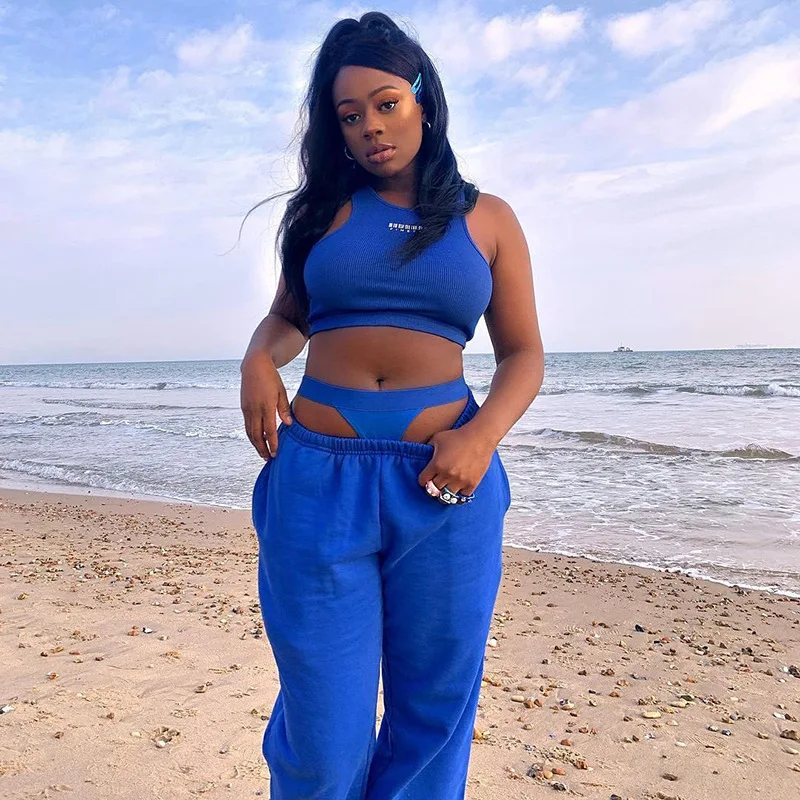 

Solid Color Print Temperament-type Pants Gym Two-piece 2021 Women Clothing Summer Sleeveless Vest Sports Casual Beach Party Suit