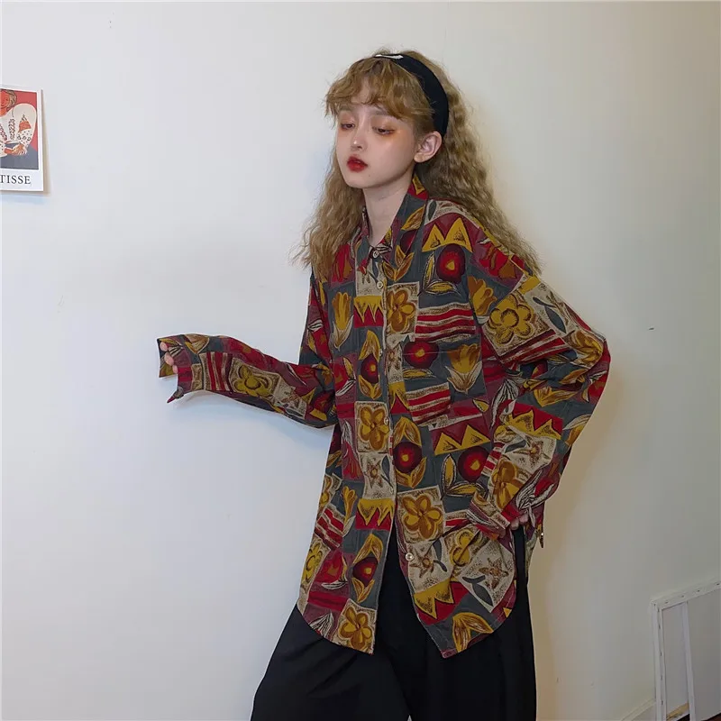 

GOOHOJIO 2020 New Casual Chic Long Sleeve Shirt Women Fashion Autumn Turn-down Collar Womens Tops Loose Plus Size Clothes Woman