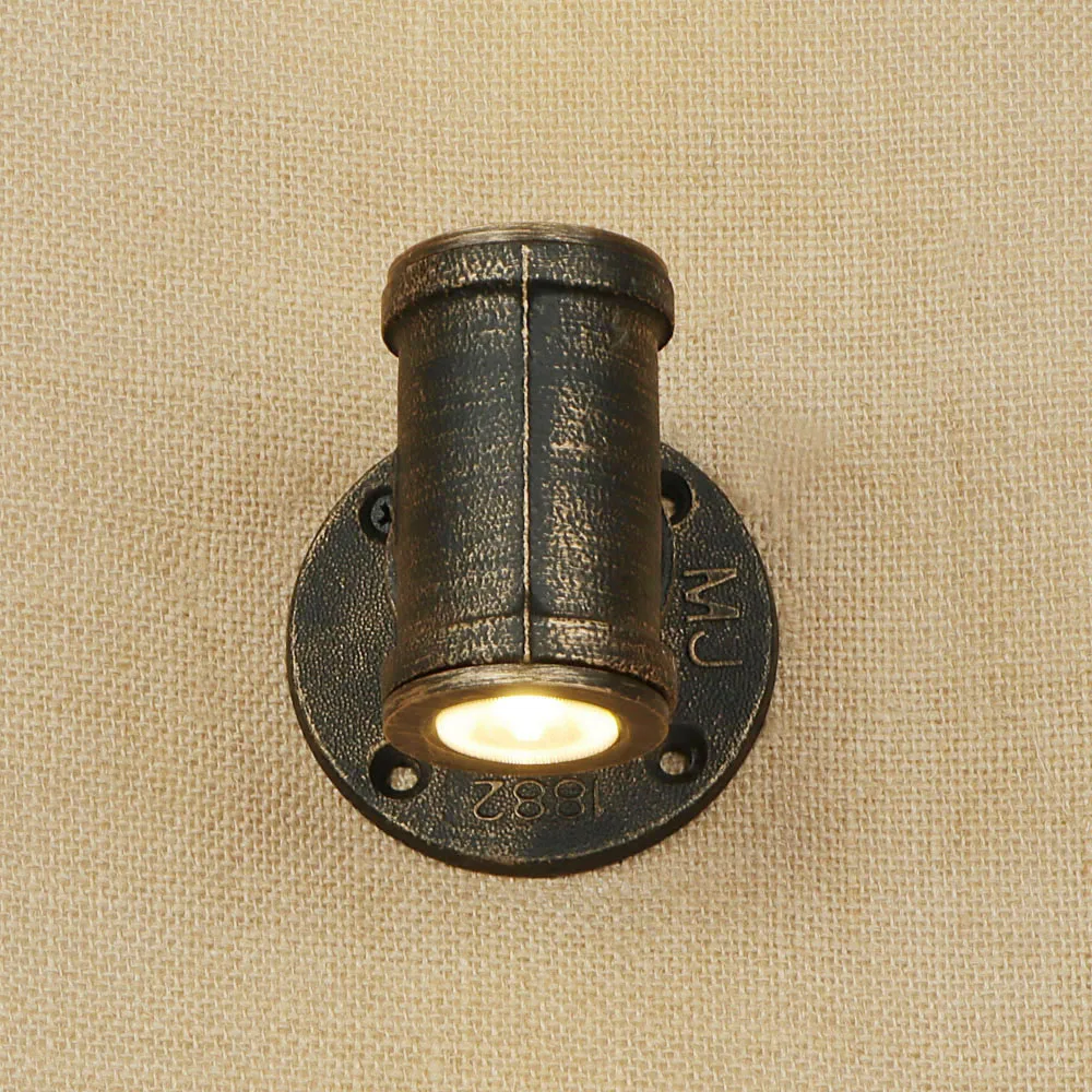 Светильник настенный винтажный с двумя лампами LED, выполненный в стиле лофт-индастриал из железа с ржавой отделкой "водопроводная труба" для спальни, ресторана, бара, ванной комнаты.