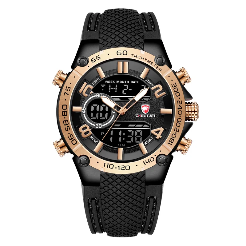 rose gold balck Топ люксовый бренд CHEETAH мужские часы модные спортивные наручные Цифровые кварцевые аналоговые часы водонепроницаемые мужские часы Relogio Masculino - Цвет: rose gold balck