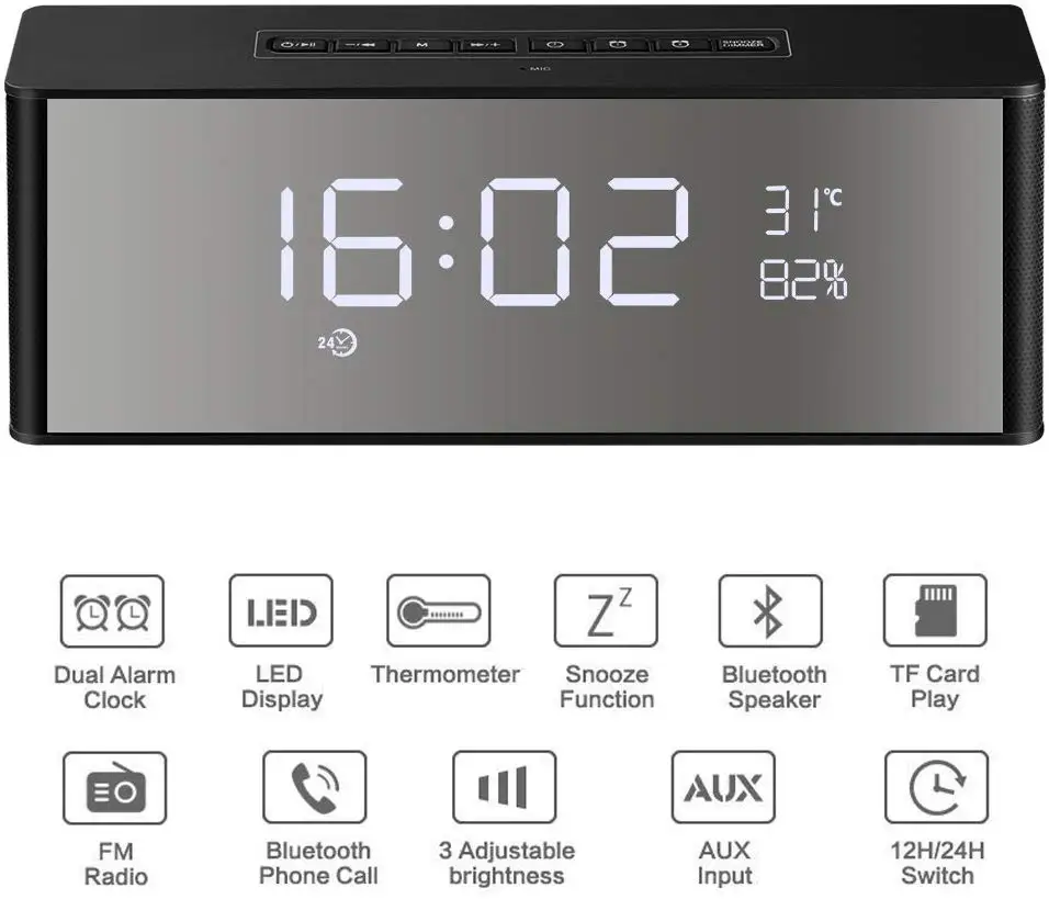 Bluetooth беспроводной динамик будильник цифровой fm-радио 3 5 мм Aux линейный вход TF