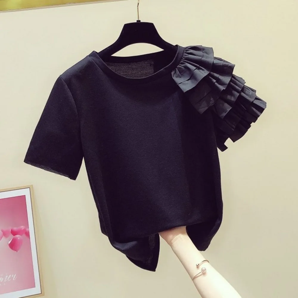 Japnese женская футболка односторонние через плечо в виде листка лотоса с коротким