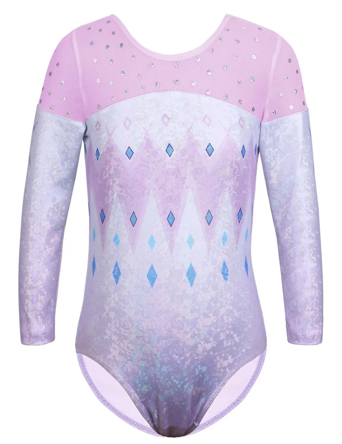 

BAOHULU 3-12 Years Girls Gymnastics Leotard 3/4 Sleeve Ballet Costumes Sequin Decroration Performance Training Dance Wear