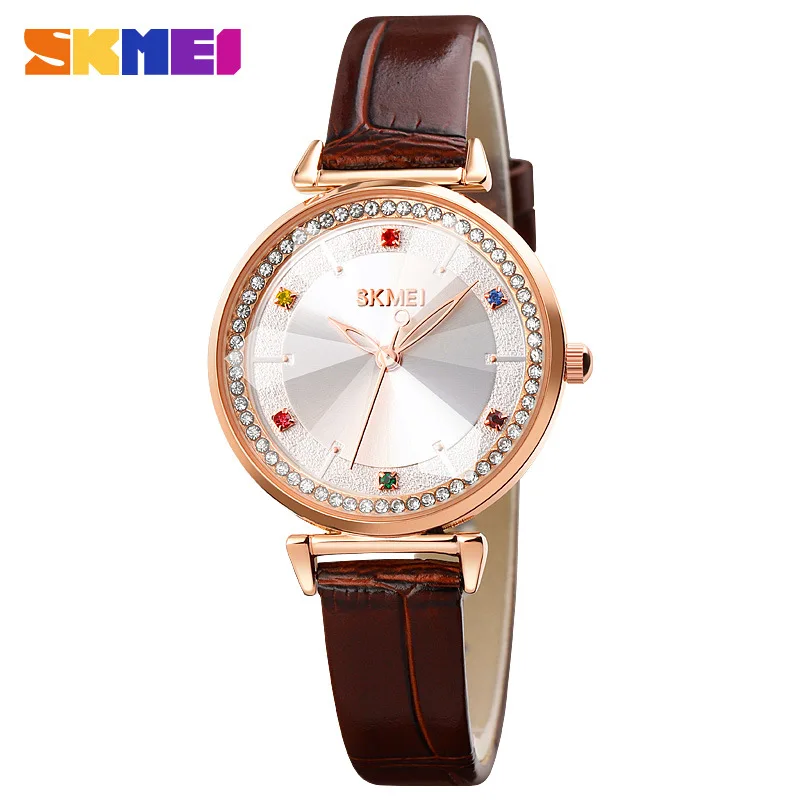 

Skmei 1780 Fashion Trend Texture Ladies Quartz Watch Colorful Gemstone Three-dimensional Flower-shaped Mirror Ladies Watch