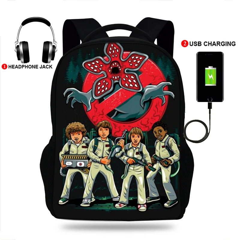

17inch Ghostbusters Print College Backpack usb Charger Schoolbag Girls Laptop Backpacks for Teenage School Bag Boys Mochila