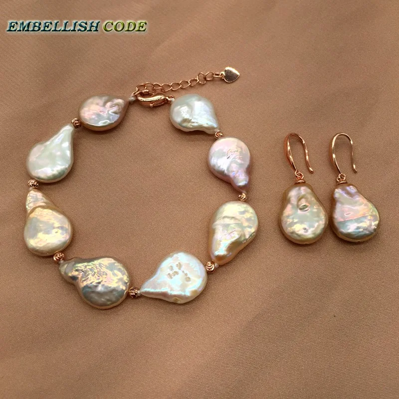 Новый браслет с жемчужинами в стиле барокко Висячие серьги набор красный