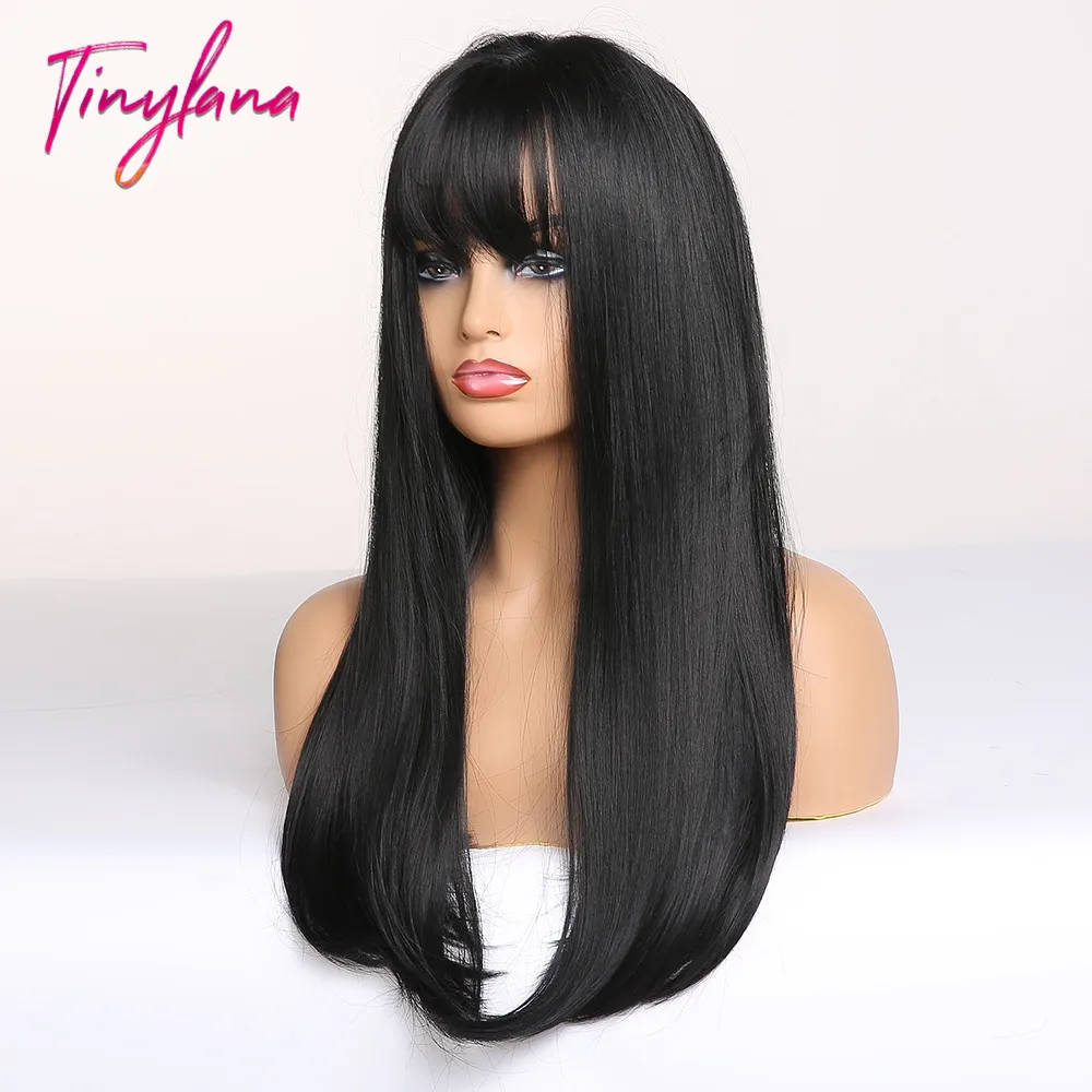 Маленькие черные/коричневые прямые синтетические парики с челкой для афро