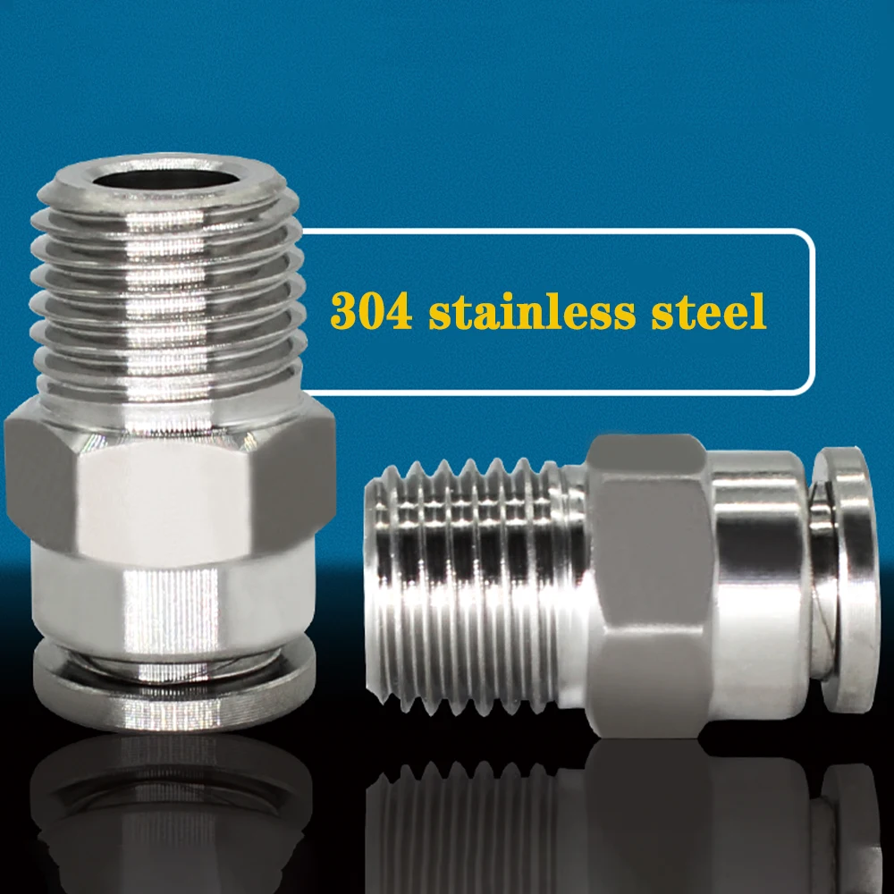 

PC 1/8" 1/4" 3/8" 1/2" BSP external thread 304 stainless steel pipe pneumatic quick coupling trachea hose quick coupling