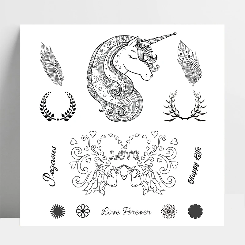 

AZSG Unicorn Feather Love Forever Clear Stamps For DIY Scrapbooking/Card Making/Album Decorative Silicone Stamp Crafts