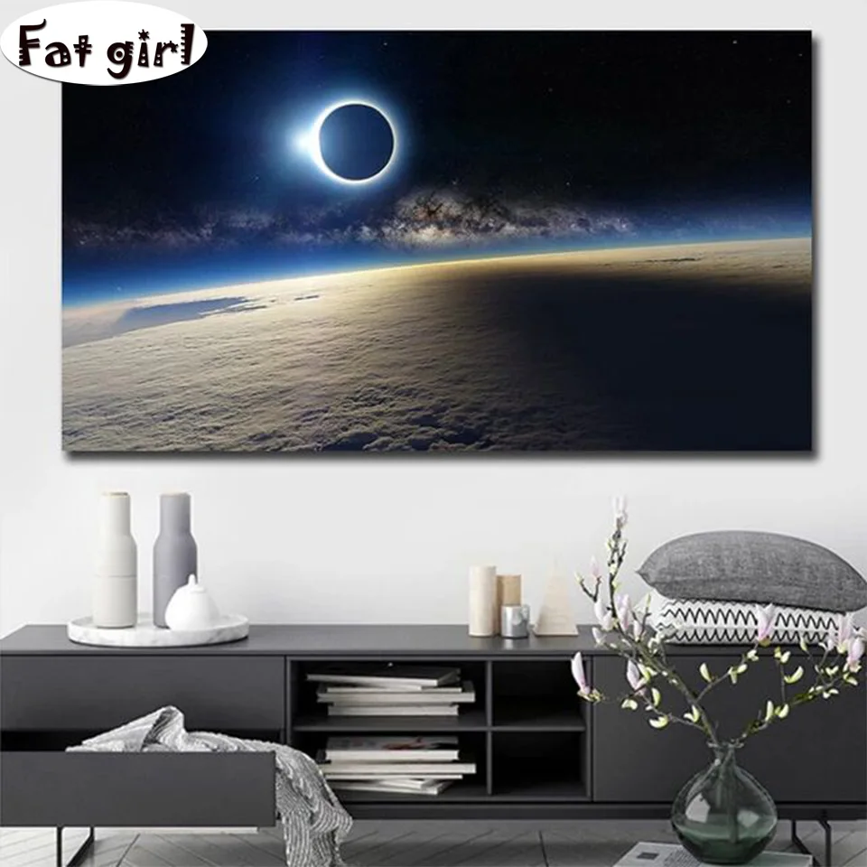 

Алмазная 5D картина с ночным видением, солнечное затмение, звездное небо, вышивка крестиком, современный декор, квадратная Круглая Мозаика, р...