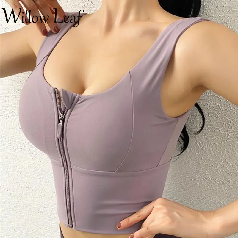 

Willow Leaf Front Zipper Women Sports Bras,Breathable Wirefree Padded Push Up Sports Top,Fitness Gym Yoga Workout Sports Bra Top
