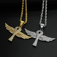 egyptian wings ankh cross necklaces mens women hip hop pendant chain iced out bling stainless steel jewelry dropshipping
