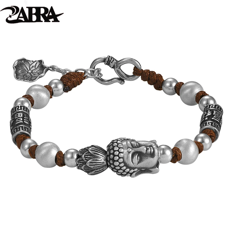 Веревочный браслет ZABRA из серебра 999 пробы с бусинами Будды для мужчин и женщин