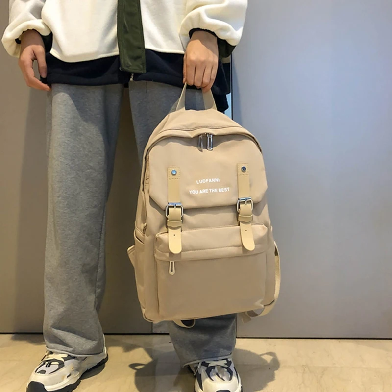 

Women Cute Backpack Waterproof Nylon School Bag Fashion Buckle Backpack School Bag