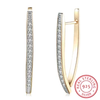 new arrivals v shape shining cubic zirconia buckle hoop earring for women champagne gold color ladies girl jewelry 2019