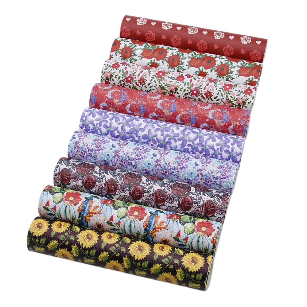 

9Pieces/set 20*34cm Flower Printed Synthetic Leather Sheets Patchwork Hair Bow Handbag Phone Case DIY Handmake Crafts,1Yc8013