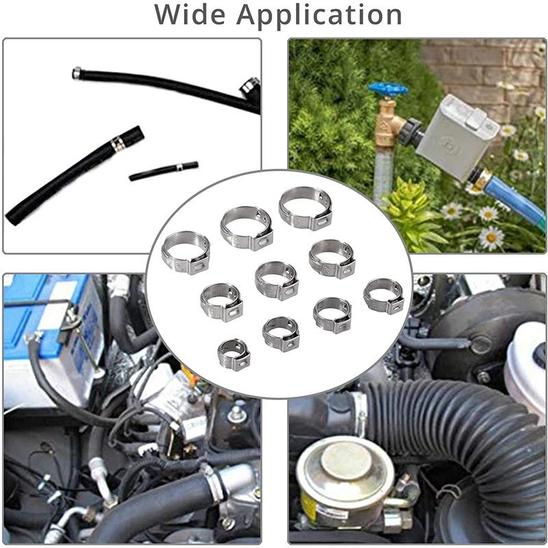 

201Pcs Stepless Hose Clamp Single Ear Hose Clamps Stainless Steel Cinch Clamp Rings Pipe Clamps Pliers Tool Kit