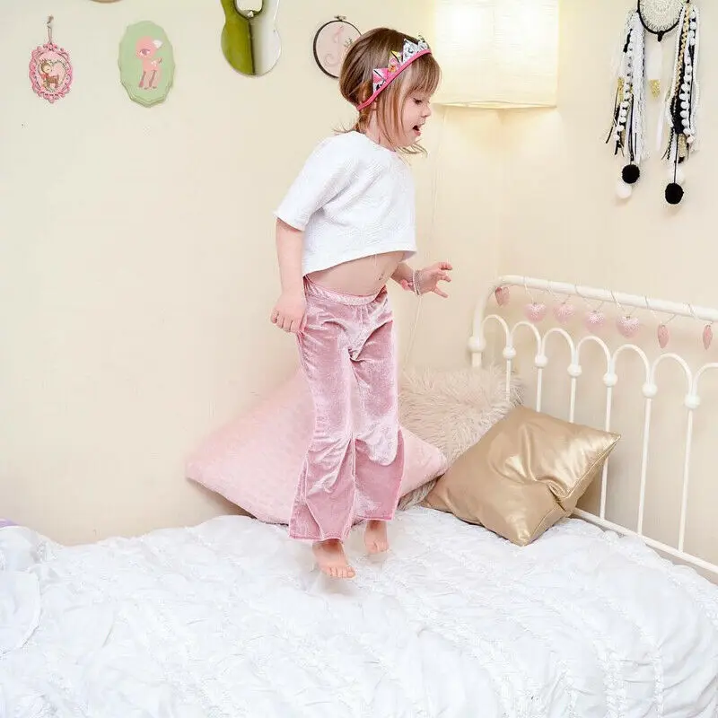 Newborn Toddler Baby Girl Bell Bottom Pleuche Pants Kids Long Flare Trousers New | Детская одежда и обувь