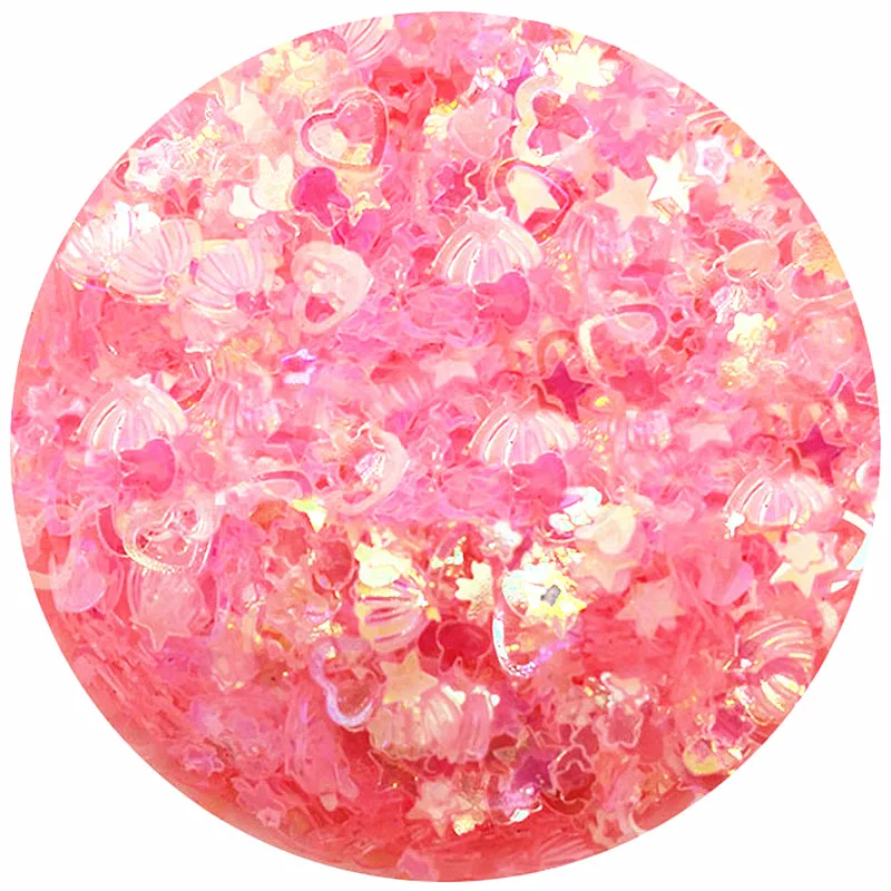 Блестки для ногтей прозрачные розовые смешанные звезды сердце ракушки цветок
