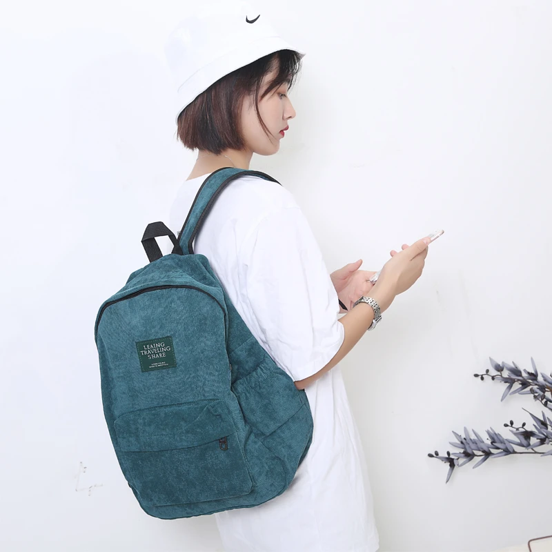 

Women Striped Corduroy Backpack Female Eco Simple Cloth Bag Large Capacity Vintage Travel Bags School Backpack for Teenage Girls