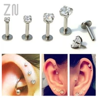 zn 1pc labret lip ring zircon anodized internally threaded prong gem monroe 16g tragus helix ear piercing stud earring for women